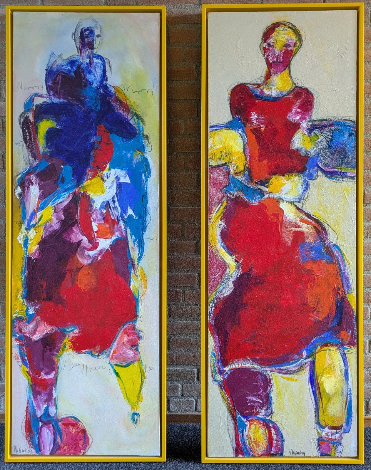 Tk 2 grote prachtige kleurrijke werken van Marita ter Hark. , Antiek en Kunst, Ophalen of Verzenden