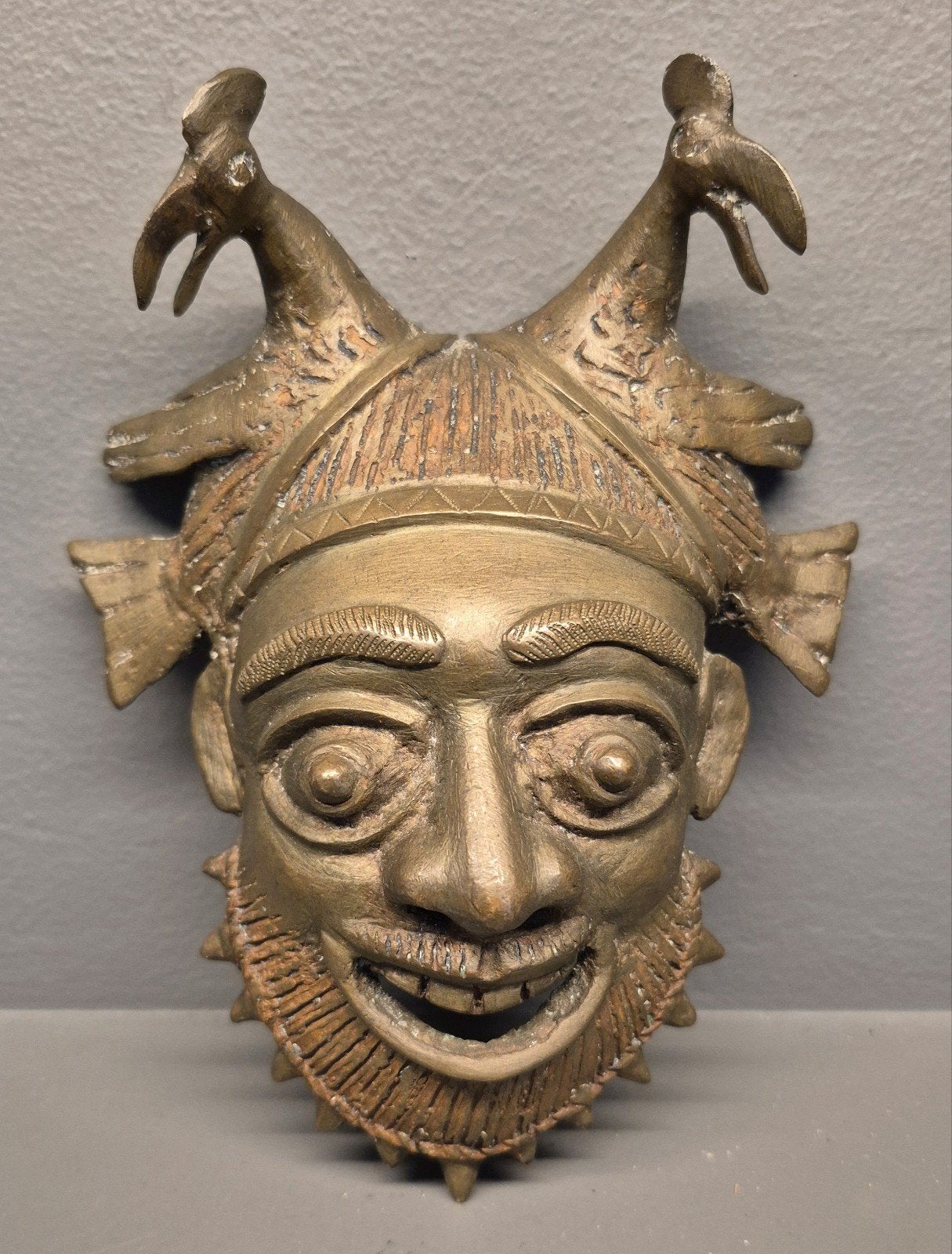 Oud Afrikaans Bronzen Masker - 16 cm, Antiek en Kunst, Handgemaakt, Bruin, Afrika, Masker