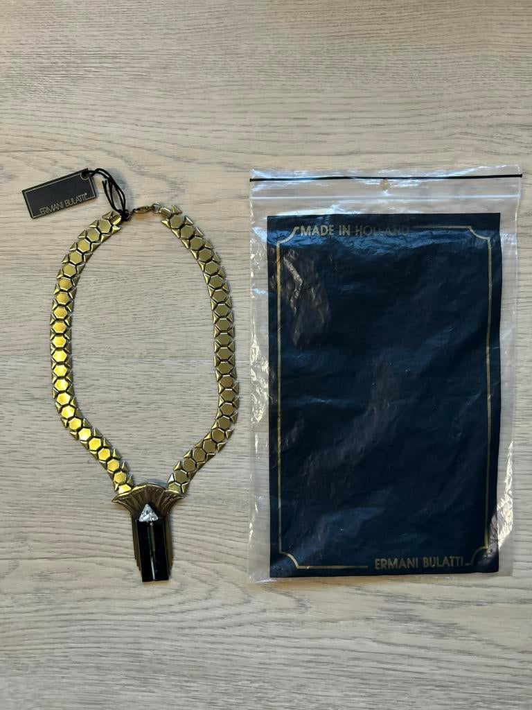 Vintage Ermani Bulatti Statement Ketting Art Deco Stijl, Ophalen of Verzenden, Gebruikt, Goud, Overige materialen