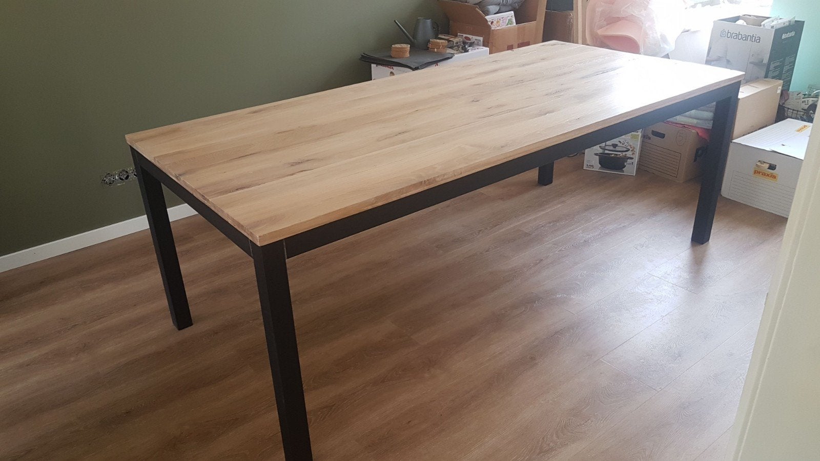 Eettafel Max - Industrieel Eikenhout met Metalen Onderstel, Huis en Inrichting, Gebruikt, 50 tot 100 cm, Ophalen of Verzenden