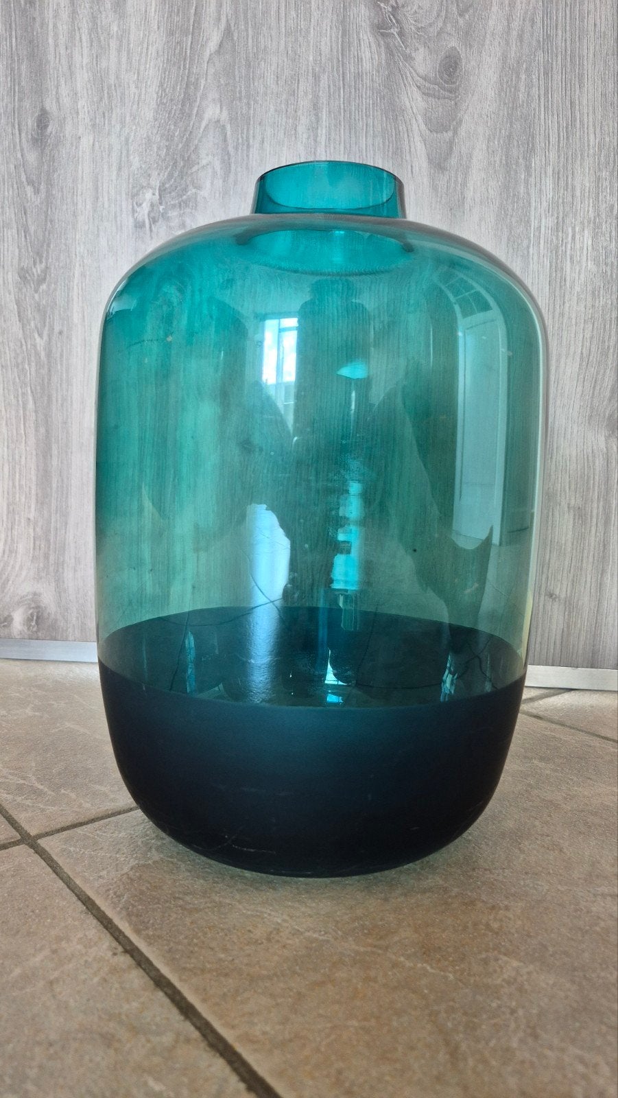 Grote turquoise glazen vaas, Ophalen, Zo goed als nieuw, Overige kleuren, Glas