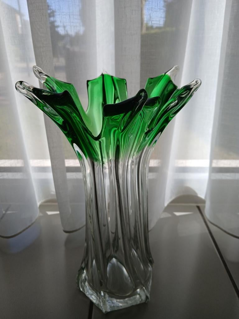 Prachtige murano vintage groene glazen vaas, Ophalen