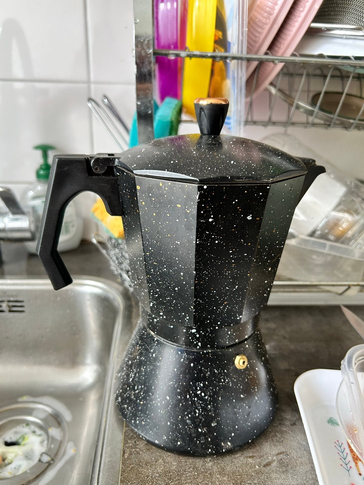 Mokkapot / Percolator - Zwart met spikkels, Witgoed en Apparatuur, Gebruikt, Espresso apparaat, Gemalen koffie, Ophalen of Verzenden