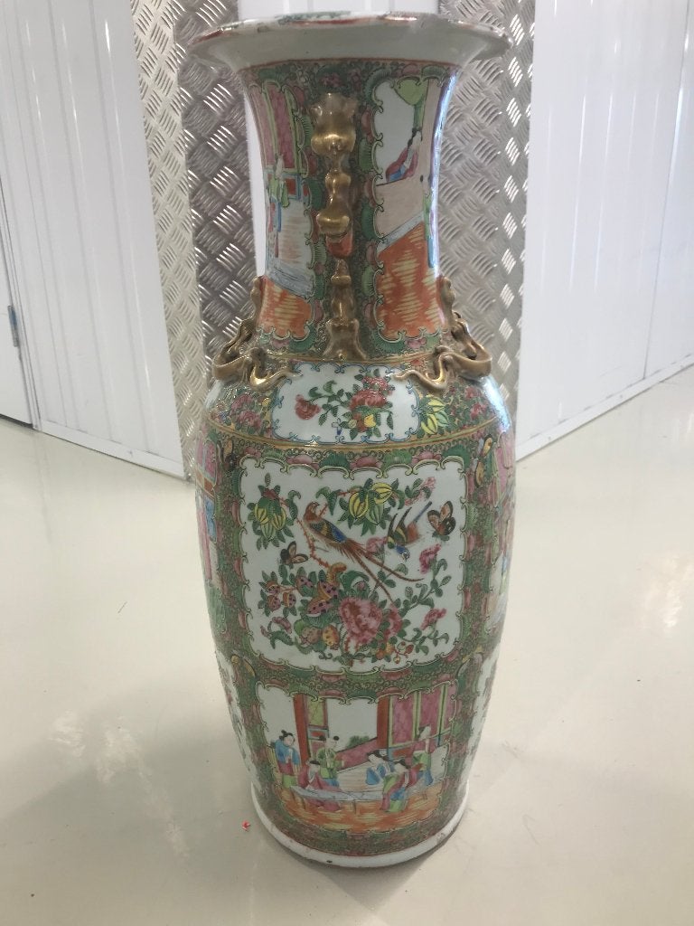 chinees porselein familie rose canton vaas  leeuwen draken, Ophalen