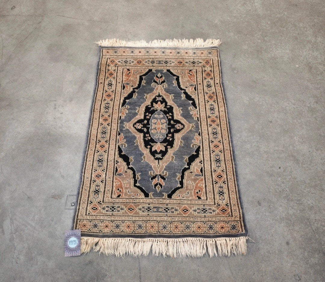Handgeknoopt Perzisch wol Karachi tapijt grijs 62x95cm, Gebruikt, 50 tot 100 cm, Www.hypepopup.nl, Www.hypepopup.nl