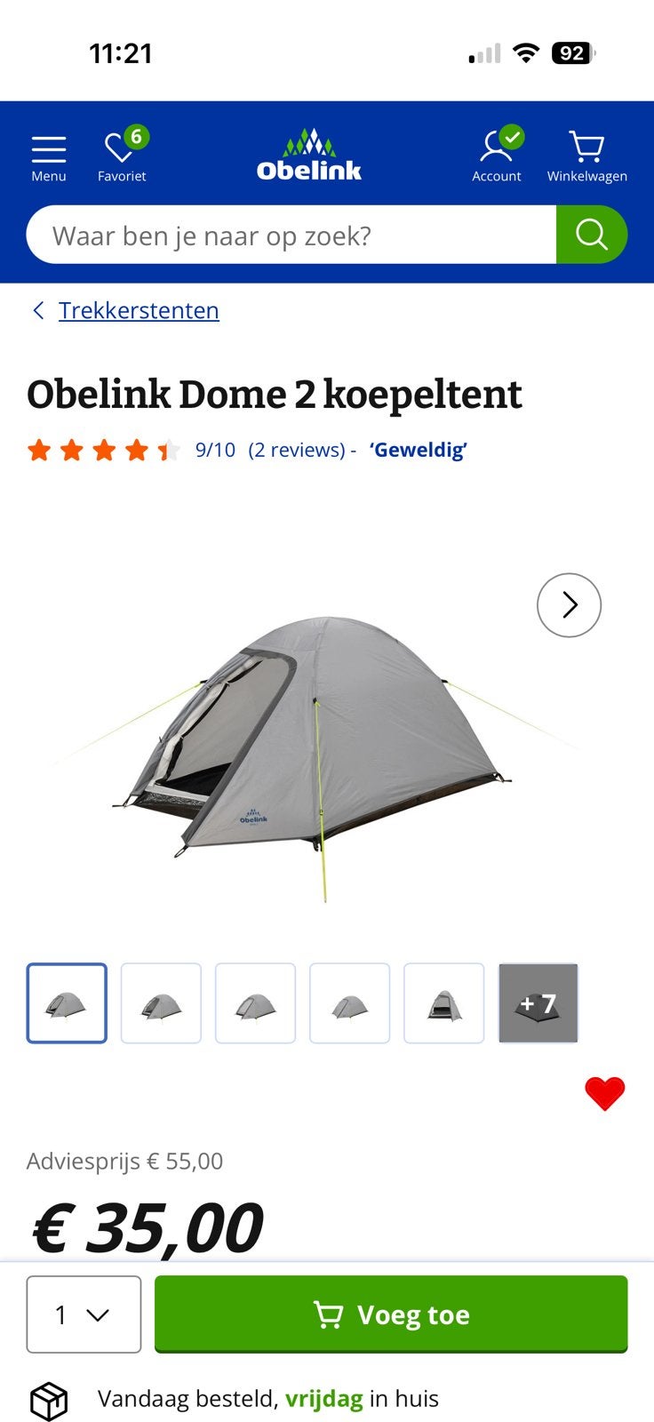 Te koop: tent voor 1-2 personen Obelink Dome 2, Caravans en Kamperen, Tenten, Ophalen, Zo goed als nieuw