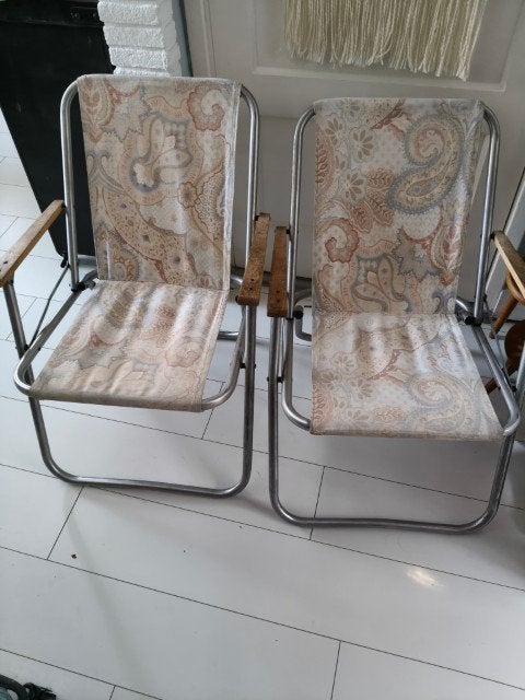 Vintage klapstoelen campingstoelen pastelkleuren 2x, Ophalen of Verzenden, Gebruikt, Campingstoel