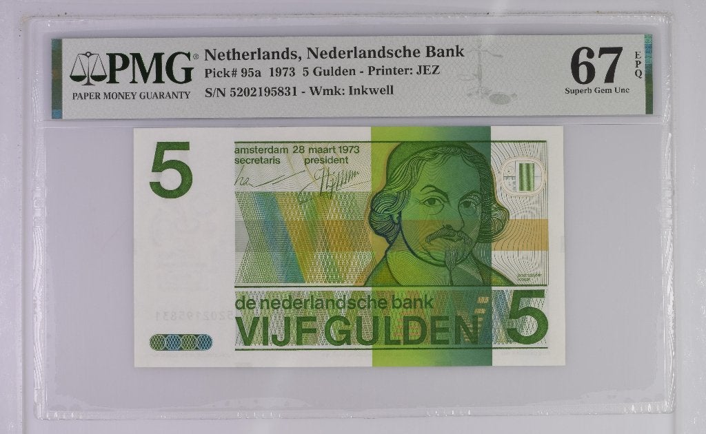 UNC biljet 5 gulden Vondel II, 1973 | PMG 67 EPQ, Ophalen of Verzenden, 5 gulden