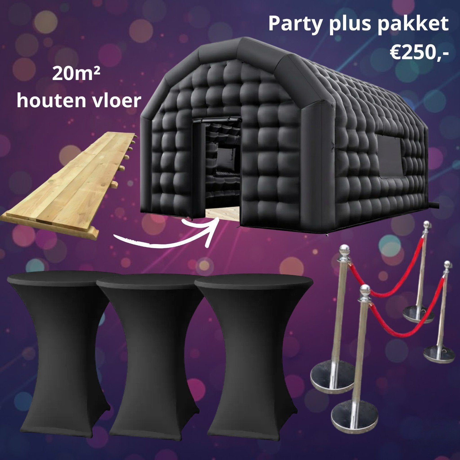 OPBLAASBARE FEESTTENT TE HUUR PARTY PLUS PAKKET € 250,=, Ophalen of Verzenden
