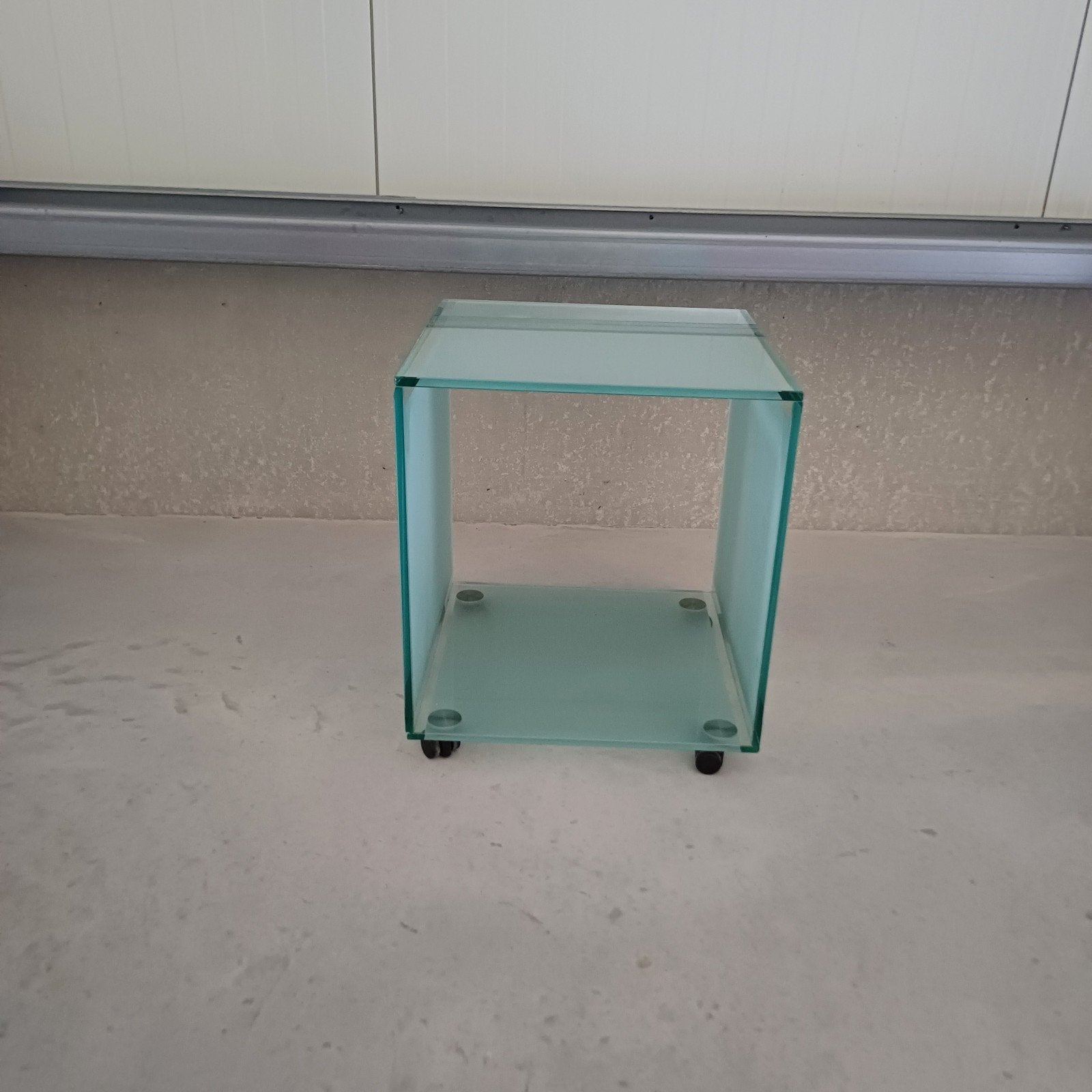 glazen bijzettafel kubus tafeltje, Huis en Inrichting, Minder dan 55 cm, Gebruikt, Rechthoekig, Ophalen