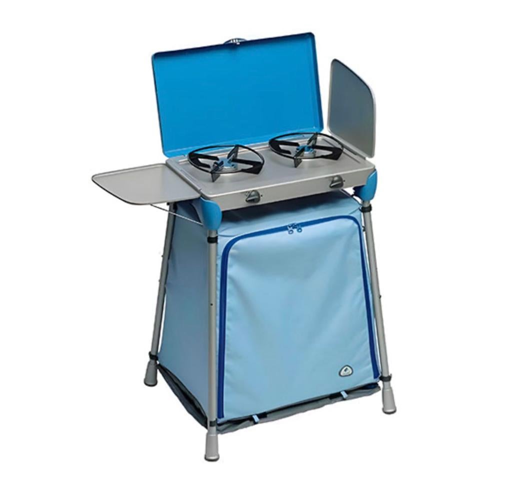Campinggaz kooktoestel met gasfles, 2 pitten, grillplaat, Ophalen, Gebruikt, Campingmeubel-accessoire