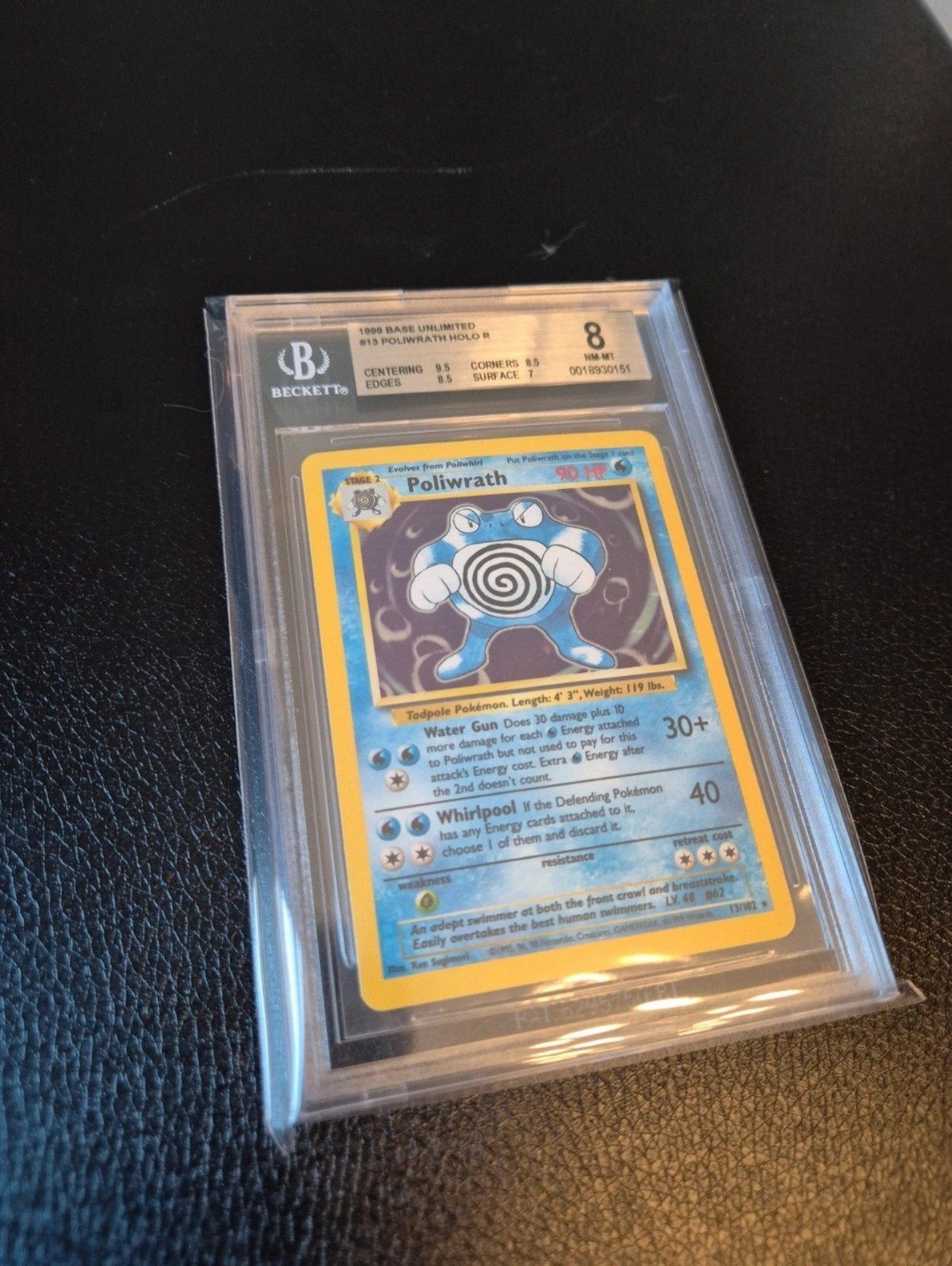 Pokémon Poliwraht BGS 8 Graded Kaart 1999 Base Unlimited, Ophalen of Verzenden, Zo goed als nieuw, Losse kaart