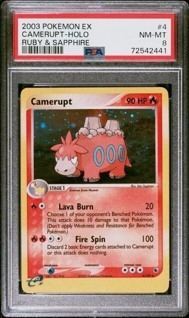 Pokemon Camerupt Holo 4/109 PSA 8 Ruby & Sapphire 2003, Ophalen of Verzenden, Zo goed als nieuw, Losse kaart, Foil