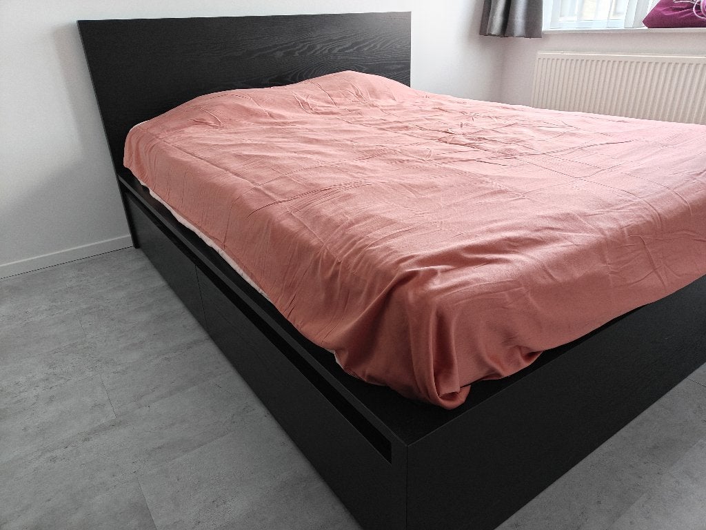 2-persoonsbed IKEA Malm compleet met 4 lades, Ophalen, Zwart, Tweepersoons, Zo goed als nieuw
