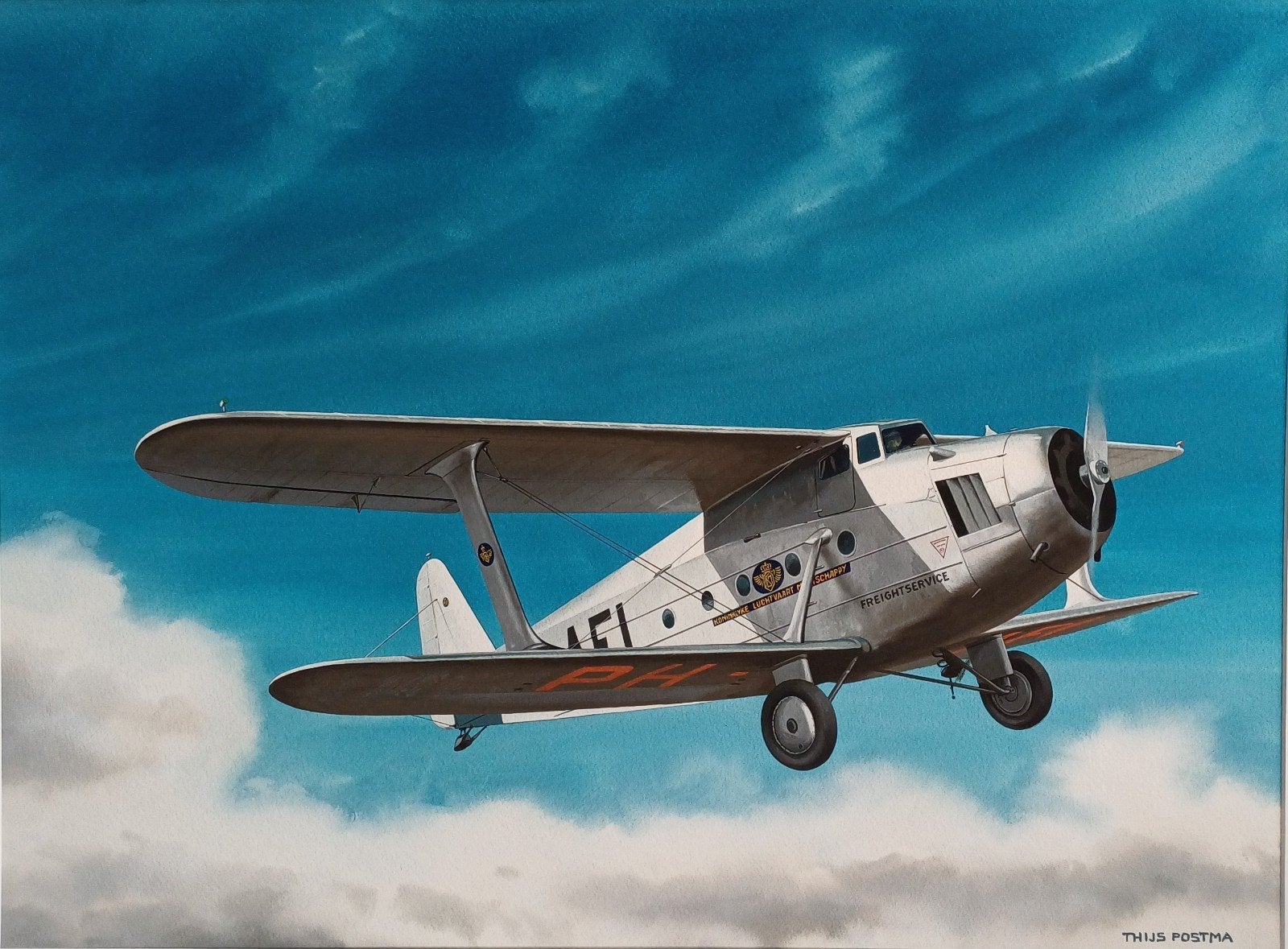 Origineel Thijs Postma KLM PH-AFI – grote gouache 55x75 cm, Ophalen, Overige typen