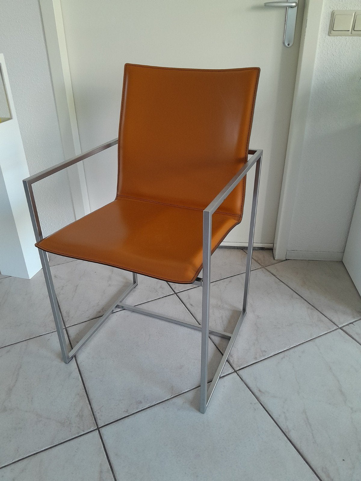 4x arrben italy design met metalen frame en cognac leer, Huis en Inrichting, Stoelen, Ophalen, Overige kleuren, Zo goed als nieuw