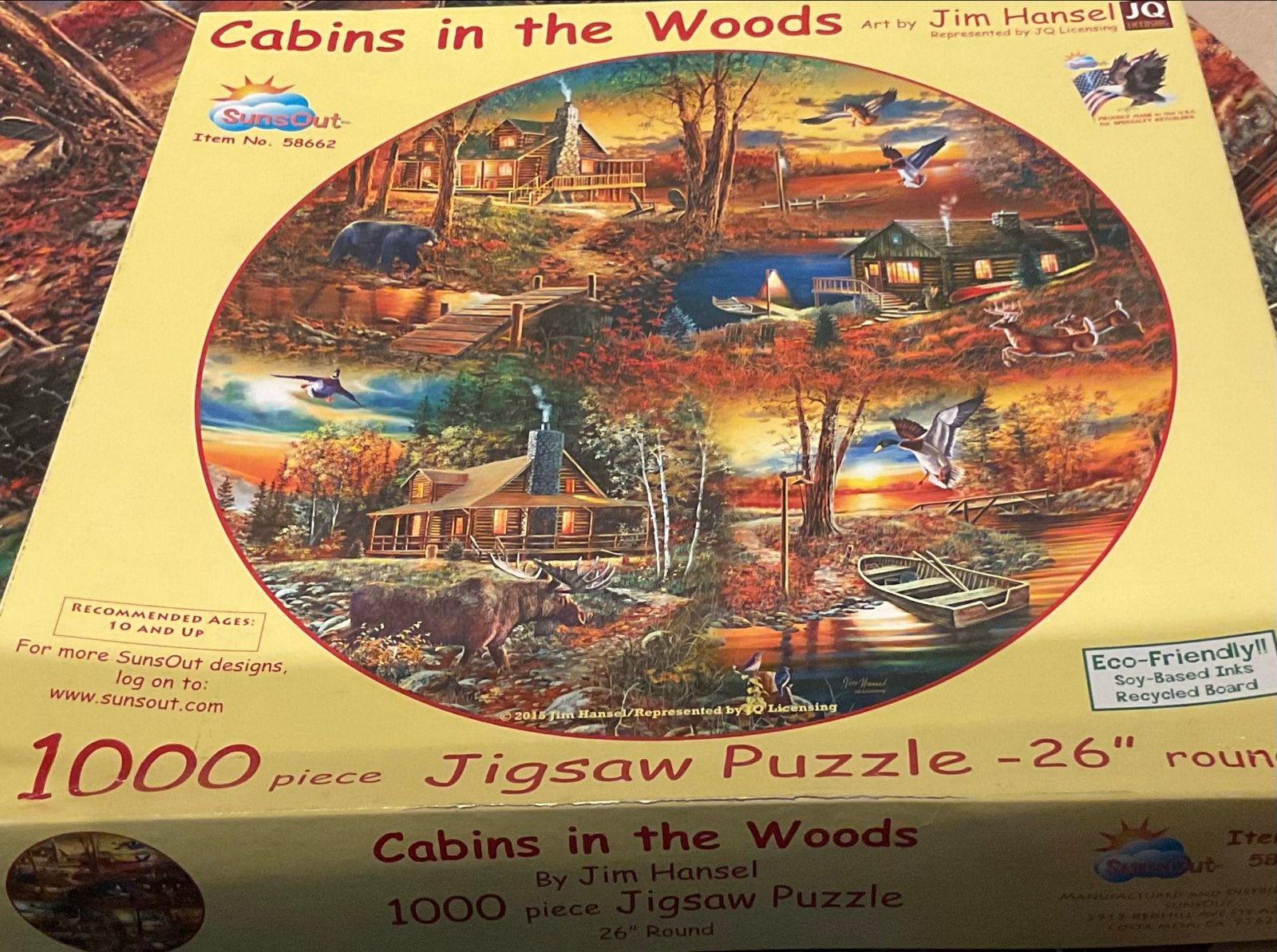 SunsOut Legpuzzel 'Cabins in the Woods' - 1000 stukjes, Ophalen of Verzenden, 500 t/m 1500 stukjes, Zo goed als nieuw, Legpuzzel