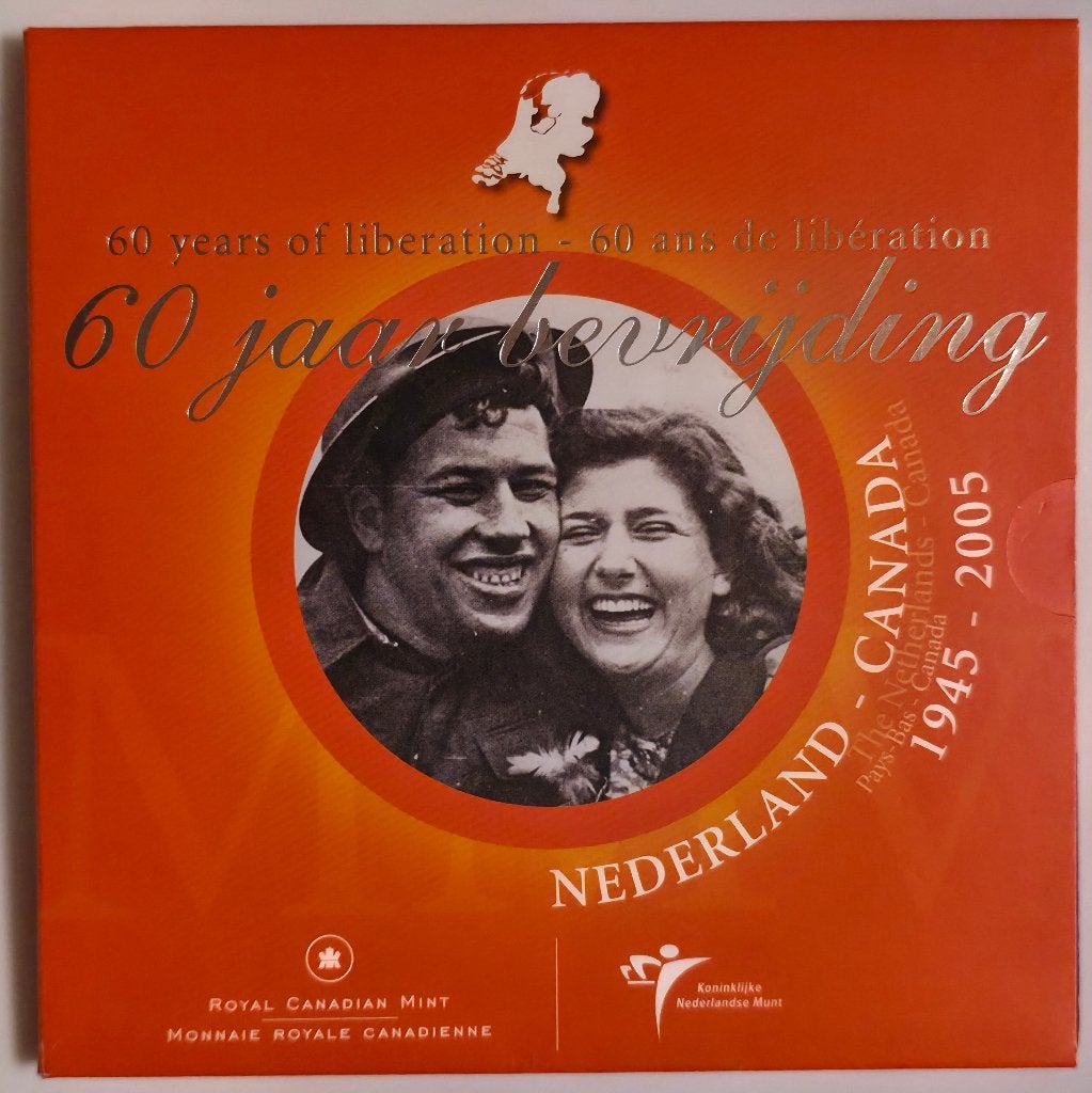 Themaset 2005 – Nederland Canada 60 jaar Bevrijding – Zilver, Postzegels en Munten, Munten | Nederland, Ophalen of Verzenden, Koningin Beatrix