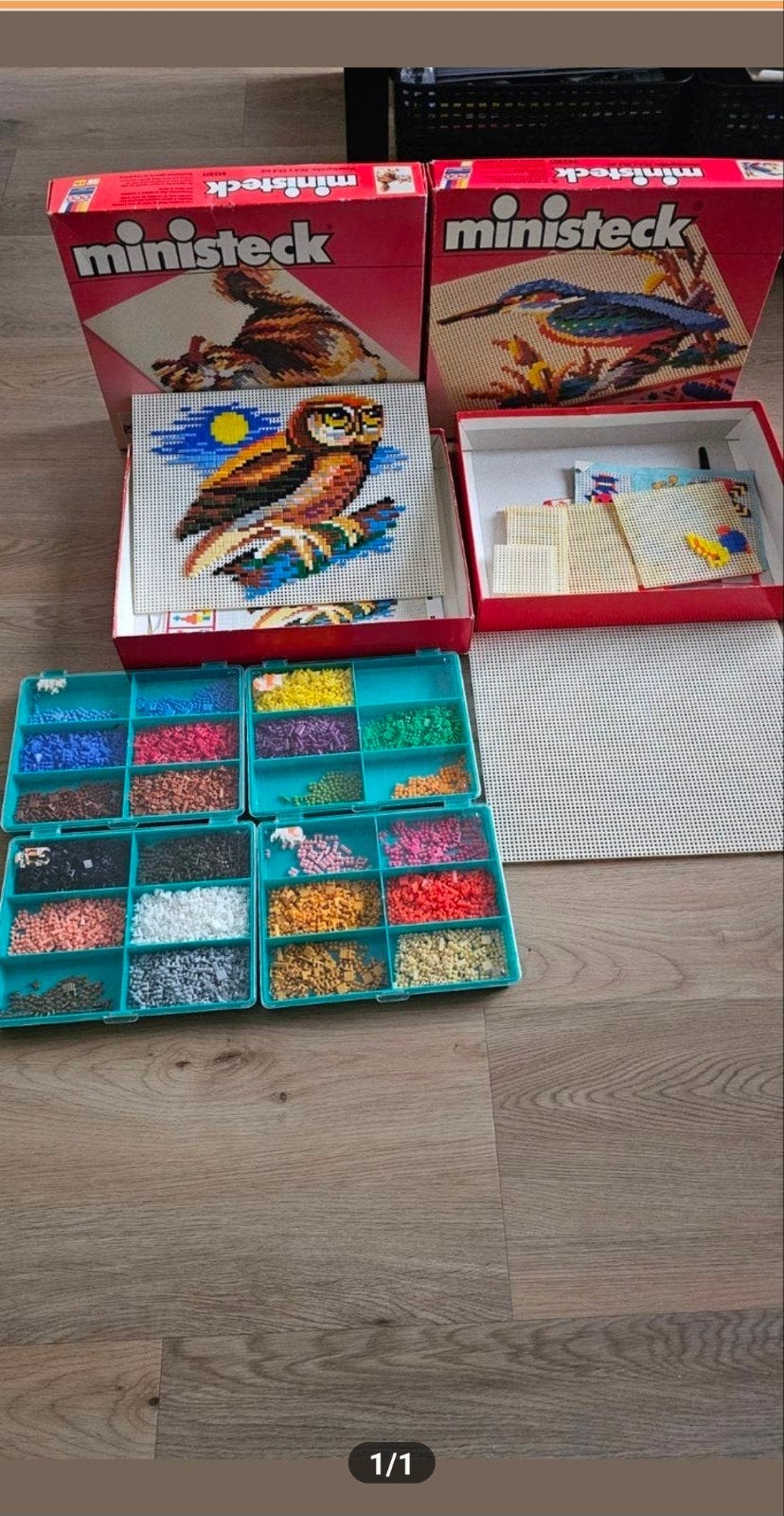Ministeck set met uil, ijsvogel en veel losse steentjes, Hobby en Vrije tijd, Ministeck, Ophalen of Verzenden, Gebruikt, Box-set