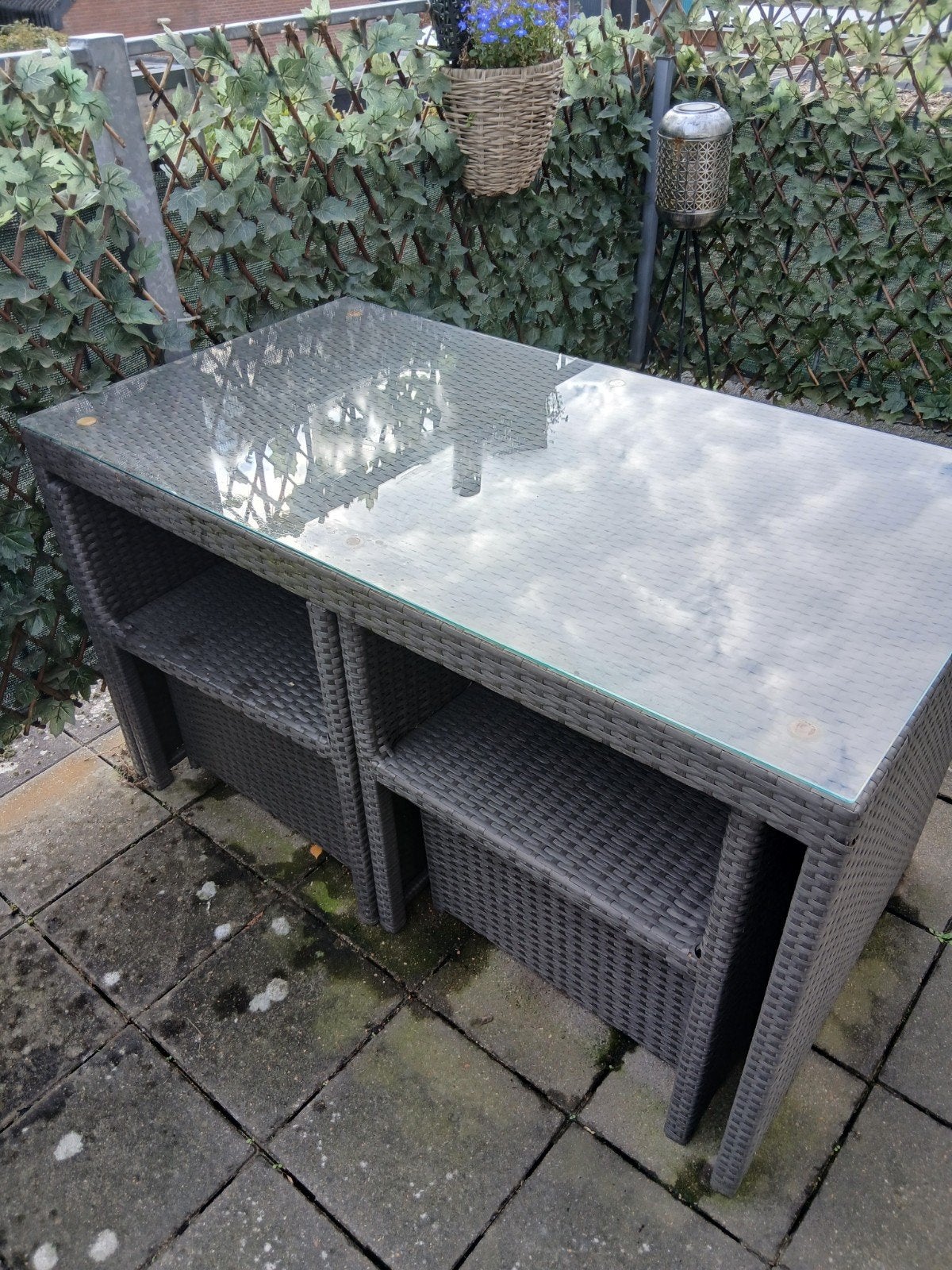 Compacte Wicker Tuinset met Glazen Tafel en Kussens, Tuin en Terras, Ophalen, 4 zitplaatsen, Gebruikt, Wicker
