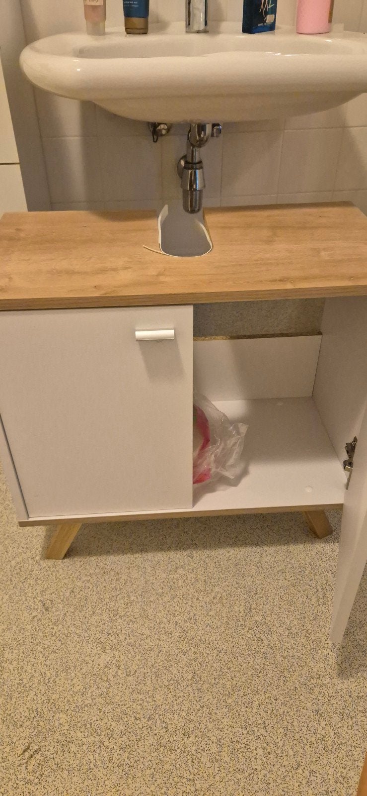 Wastafelkast wit met houtlook blad, Ophalen of Verzenden