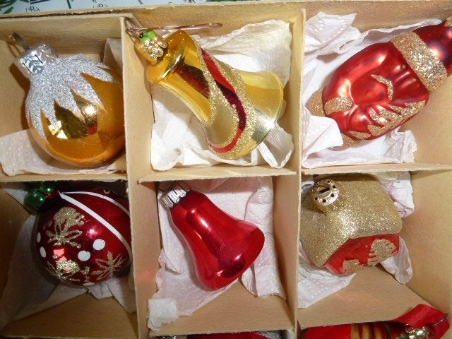 lot glazen kerstballen rood en goud kleur, Ophalen of Verzenden, Gebruikt