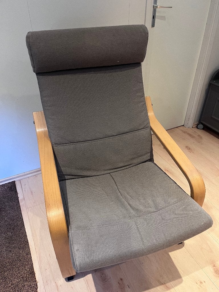 Poang stoel met leverkleurige stof, Ophalen, Hout, Gebruikt, Overige kleuren
