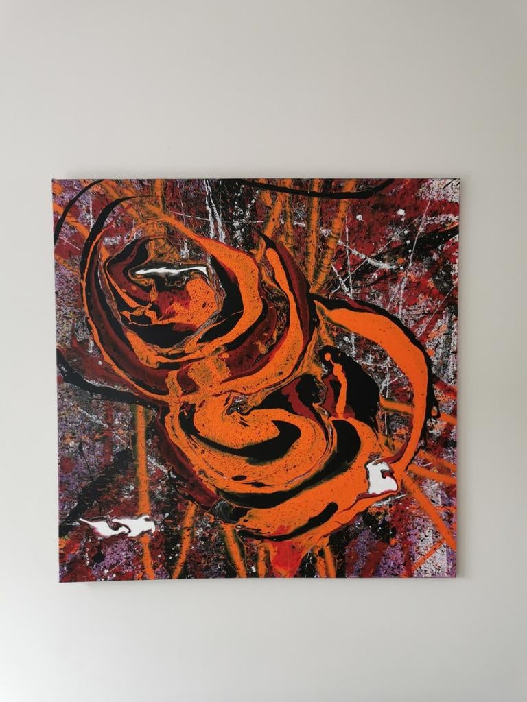Abstract Schilderij Oranje Zwart Kunstwerk, Ophalen