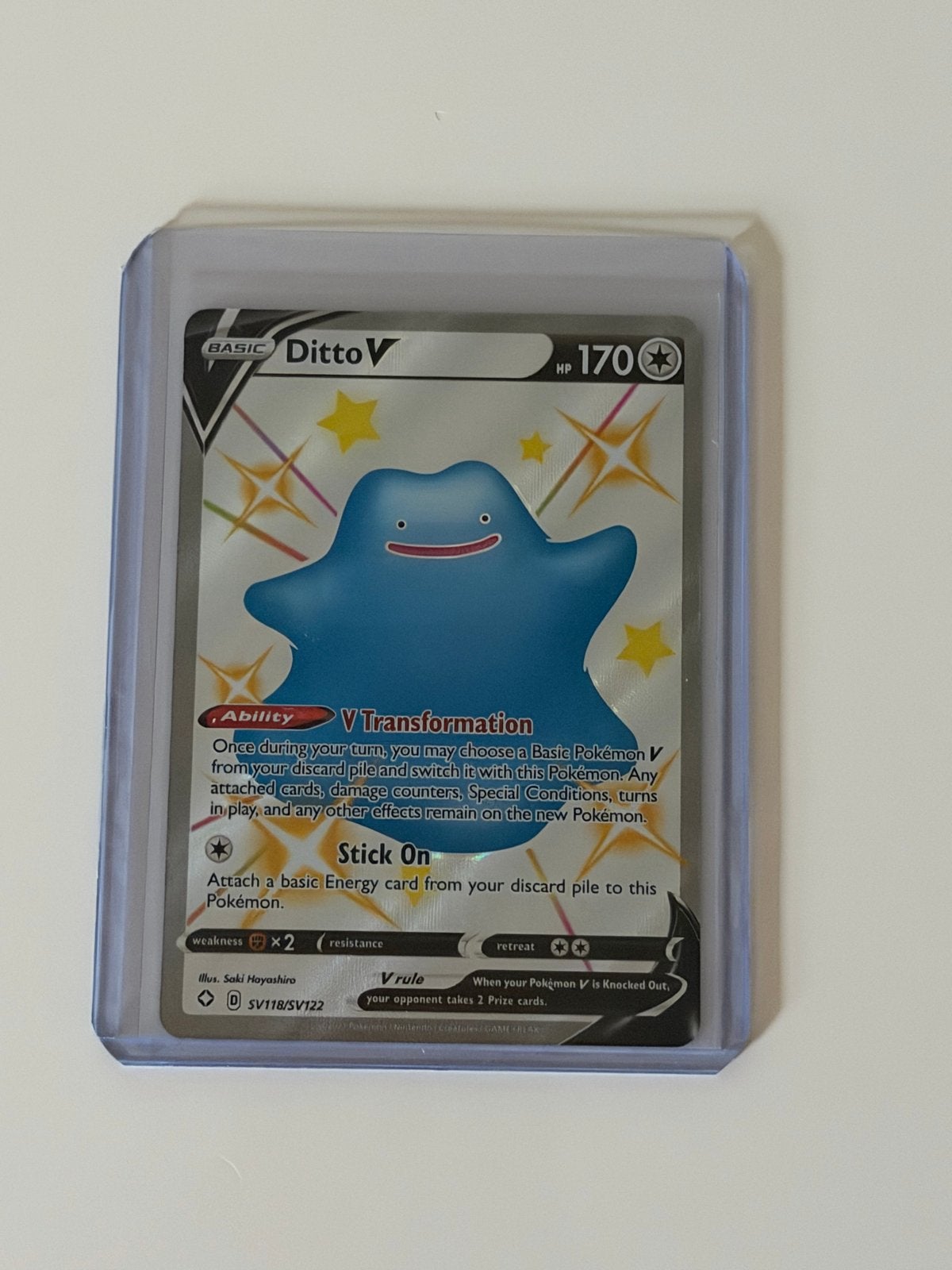 Pokémon Kaart: Ditto V (SV118/SV122) - Glanzend, Ophalen of Verzenden, Zo goed als nieuw, Losse kaart, Foil