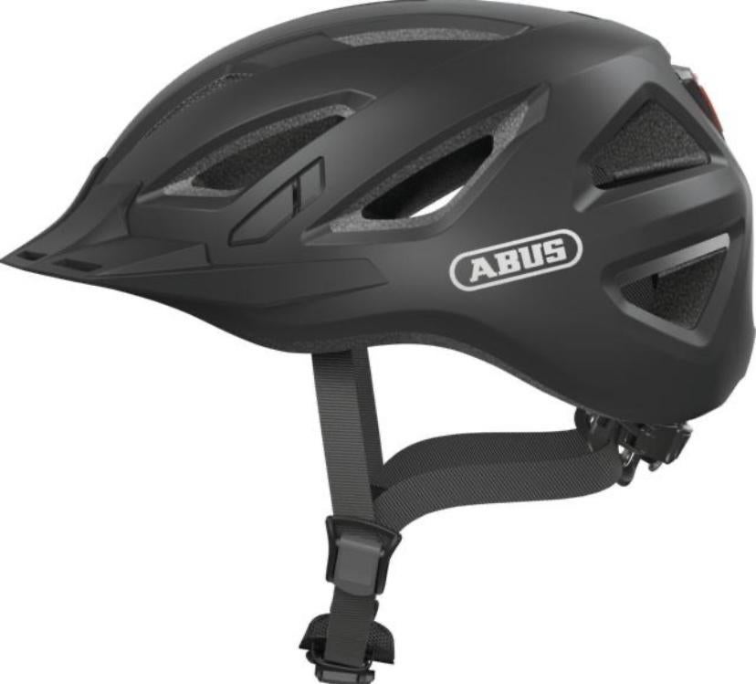 Fietshelm merk Abus maat M met verlichting en muts, Ophalen of Verzenden, Zo goed als nieuw, M, Heer of Dame