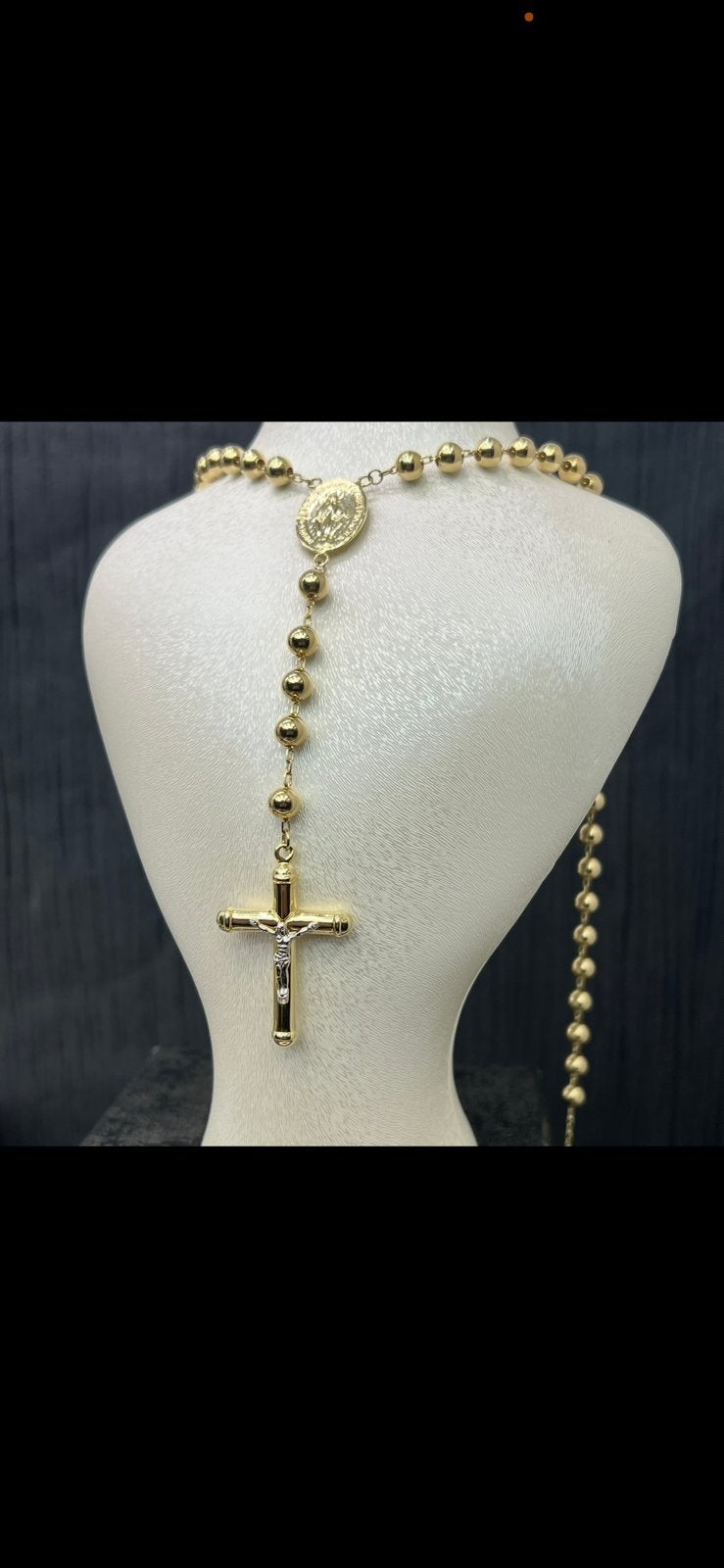 14 karaat gouden ketting rozenkrans model 6mm 90 cm, Ophalen of Verzenden, Nieuw, Goud