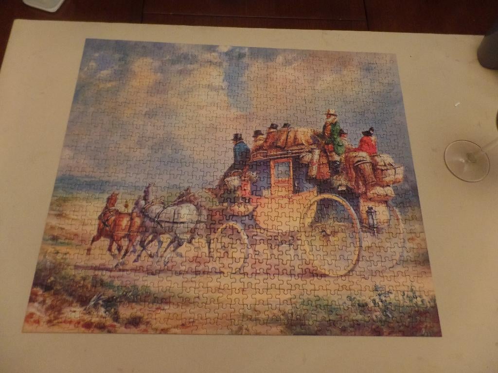 Legpuzzel schilderij Postkoets, Ophalen of Verzenden, 500 t/m 1500 stukjes, Gebruikt, Legpuzzel
