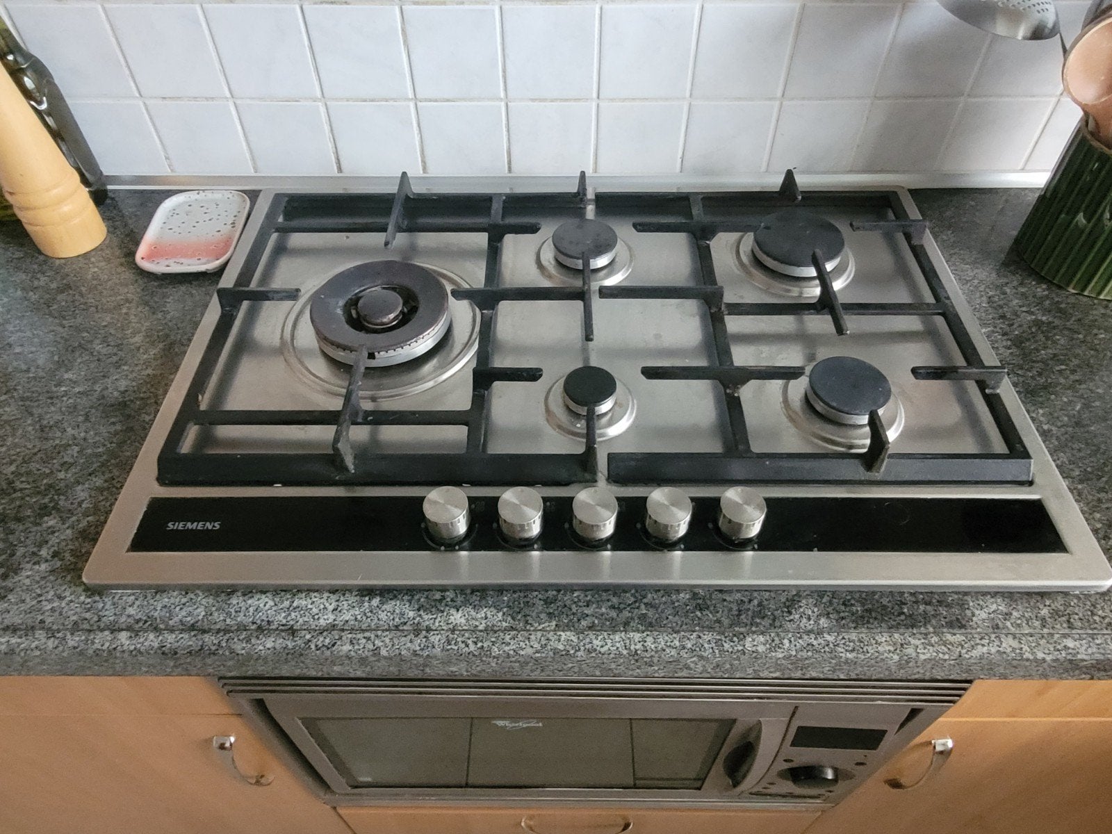 Siemens gasfornuis 5 pitten - RVS inbouw kookplaat, Ophalen, Gebruikt, Minder dan 85 cm, 60 cm of meer