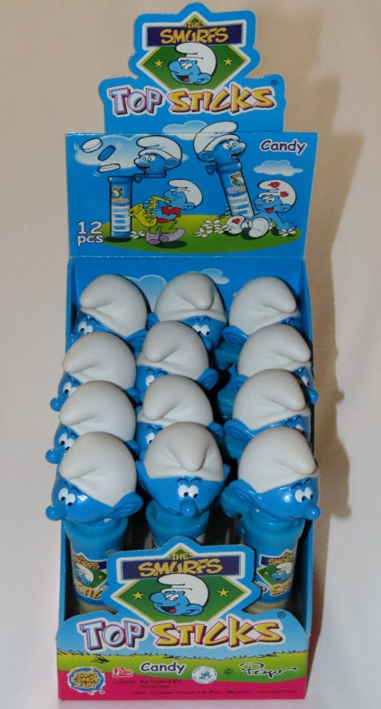 Winkel display met 12 Smurfen /smurf/ CANDY TOP STICKS  2001, Verzamelen, Ophalen of Verzenden, Nieuw, Overige Smurfen, Overige typen