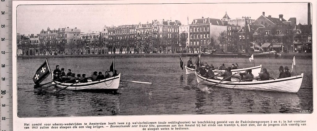 Scouting 1912; padvinders met oude reddingsboten in A'dam, Verzamelen, Verzenden, Voor 1940, Gebruikt, Overige onderwerpen