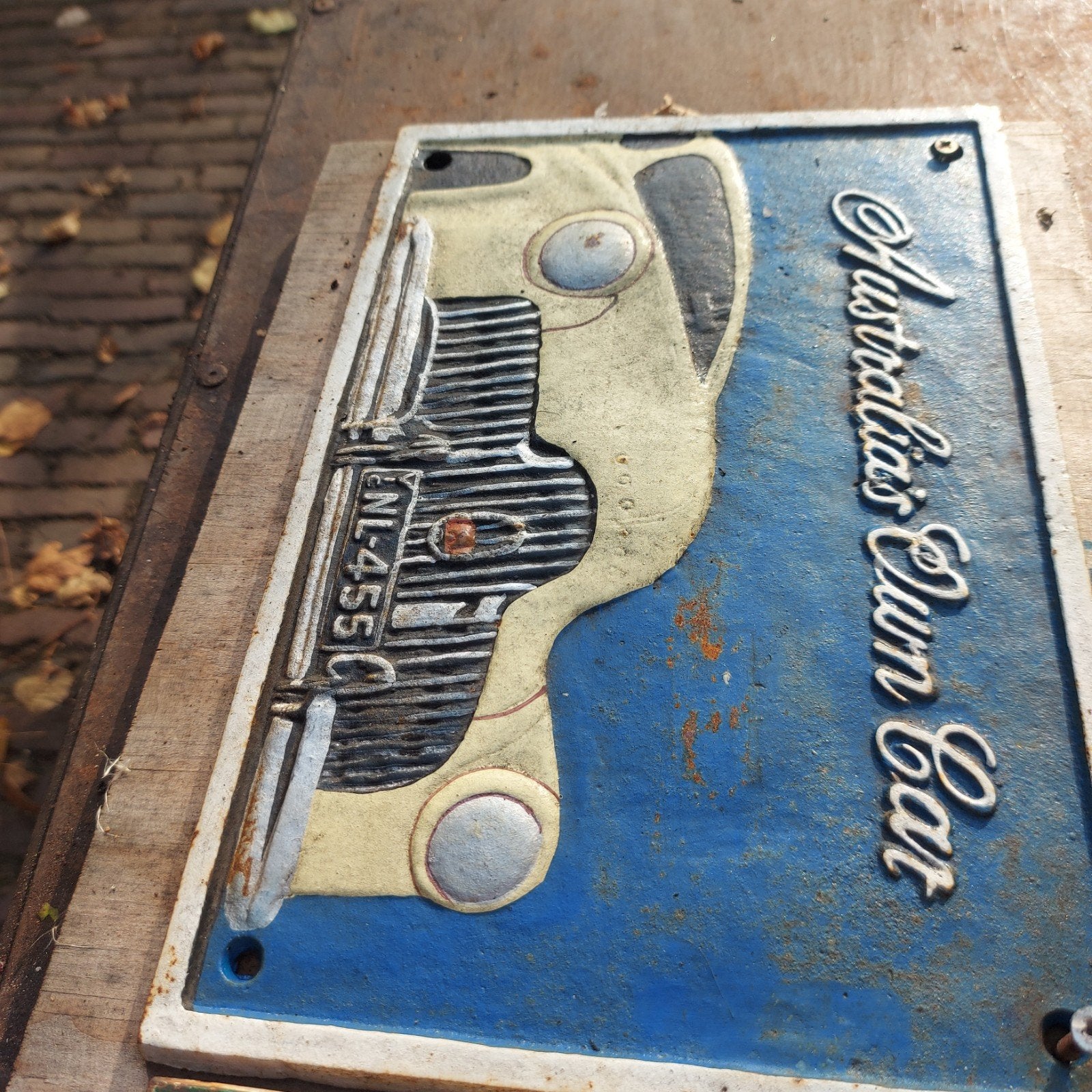 gietijzer oude plaat autos jaren 50 afm 30x20x 1,,5 cm, Ophalen of Verzenden, Gebruikt, Reclamebord