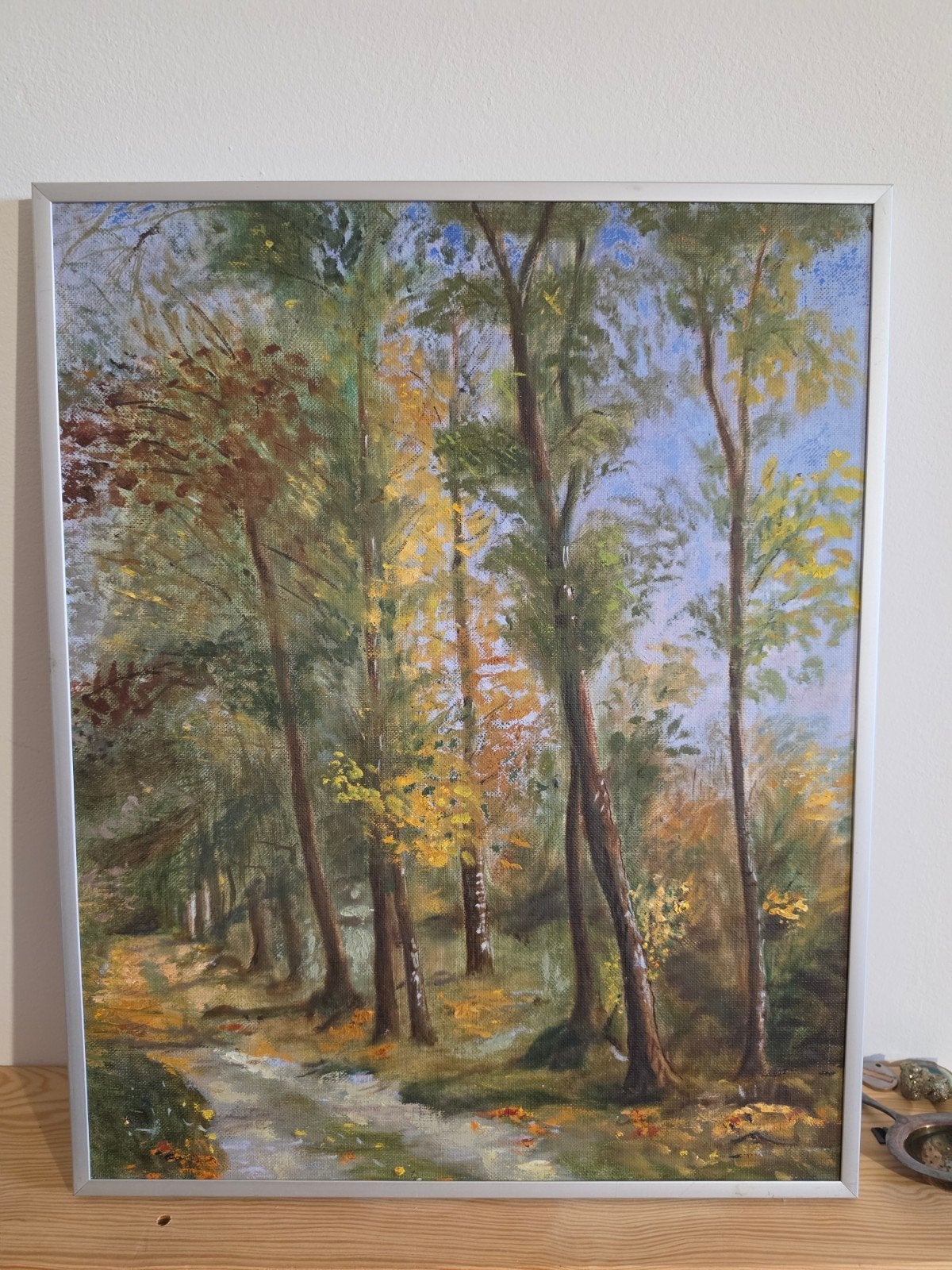 Handgeschilderd boslandschap op doek – herfst – ingelijst, Antiek en Kunst, Ophalen of Verzenden