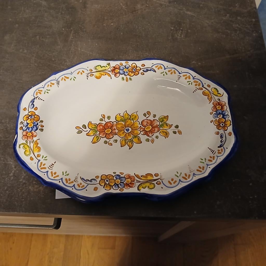 Mooie handbeschilderde Italiaanse ovale schaal TALAVERA, Ophalen of Verzenden