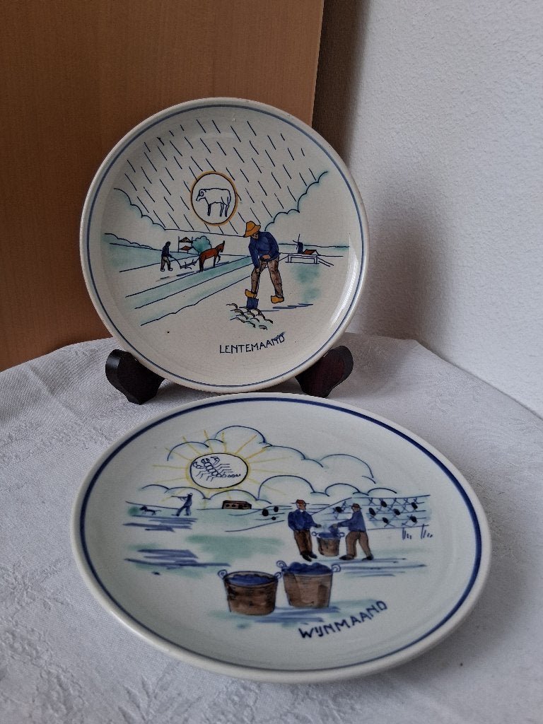 Goedewaagen maandbordjes lente wijn maart oktober *eureka*, Antiek en Kunst, Ophalen of Verzenden
