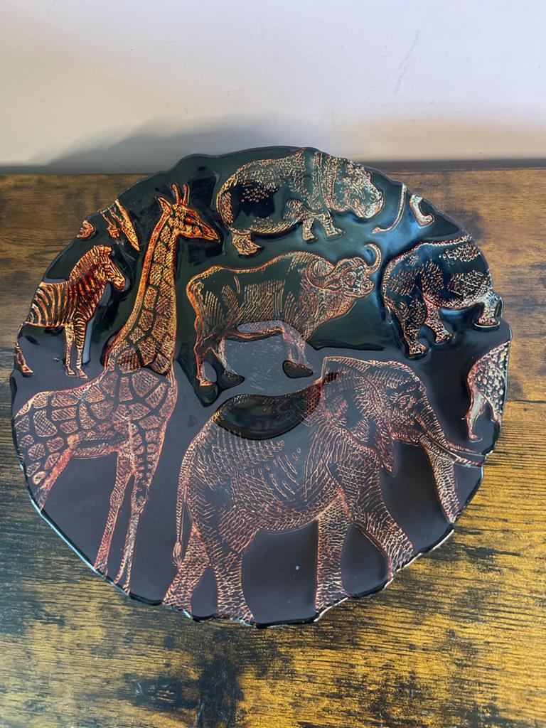 Decoratieve schaal met Afrikaanse dieren, Huis en Inrichting, Gebruikt, Schaal, Rond, Ophalen of Verzenden