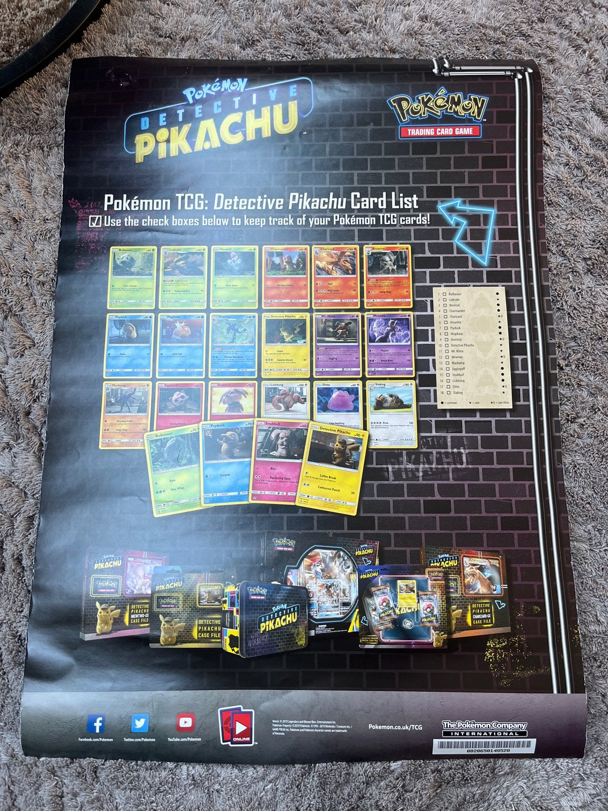 Pokémon Detective Pikachu Poster - Card List & Movie Art, Ophalen of Verzenden, Gebruikt, Overige typen