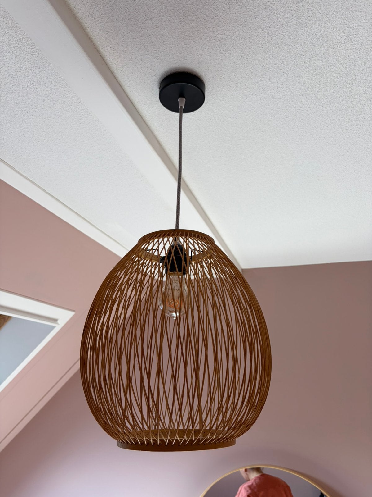 Hanglamp hout voor bijvoorbeeld slaapkamer of hal, Ophalen of Verzenden, Zo goed als nieuw, Hout, E27 (groot)
