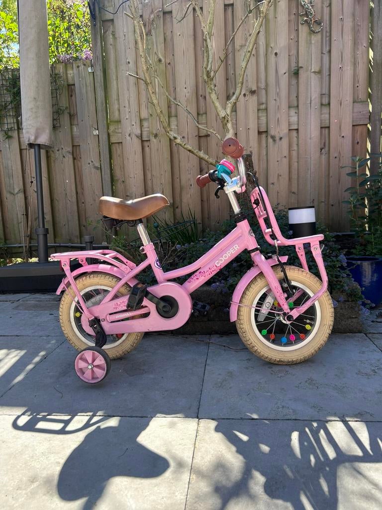 Popal Cooper fiets roze met zijwieltjes - 12”, Ophalen, Terugtraprem, Zijwieltjes, Gebruikt