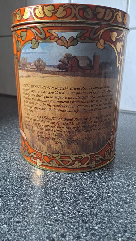 Vintage uncle ben's rice blik., Ophalen of Verzenden, Gebruikt, Overige, Overige merken