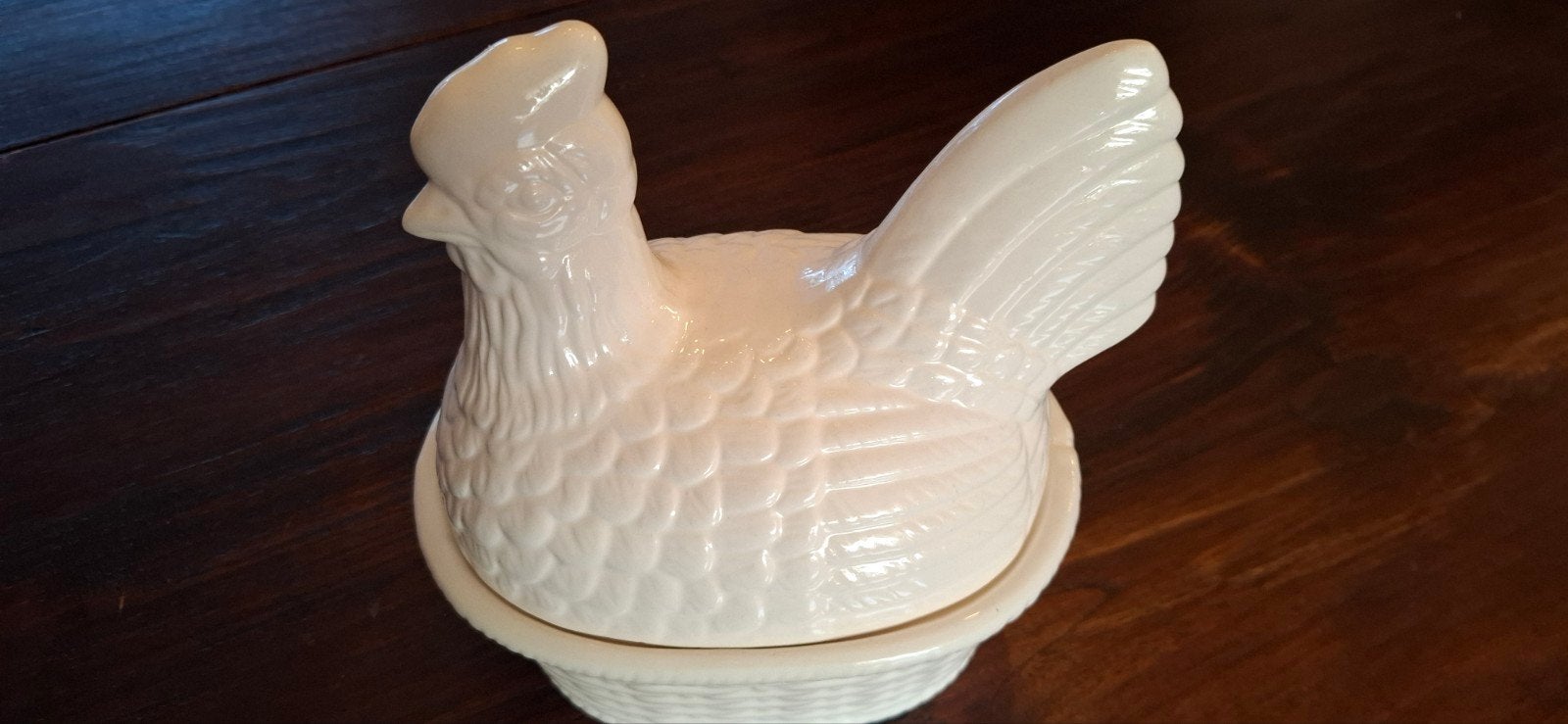 Vintage Kippenpot - wit Keramiek, Vintage, Beige, Ophalen of Verzenden, Zo goed als nieuw