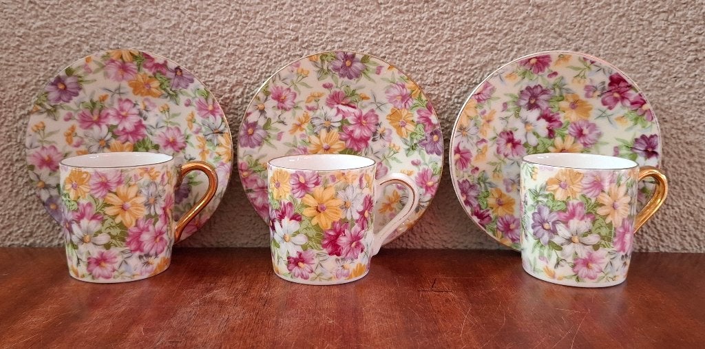 4 Antieke Engelse/Japanse mini Chintz kop & schotels, Ophalen of Verzenden