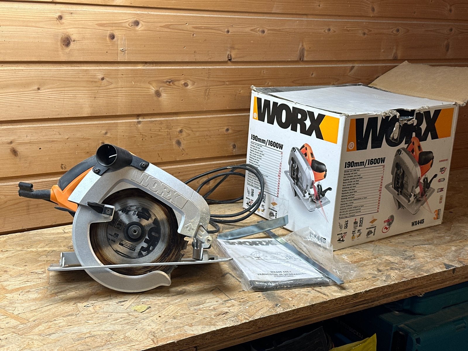 Worx WX445 Cirkelzaag 190mm/1600W met laser, Ophalen, Cirkelzaag, 70 mm of meer, Zo goed als nieuw