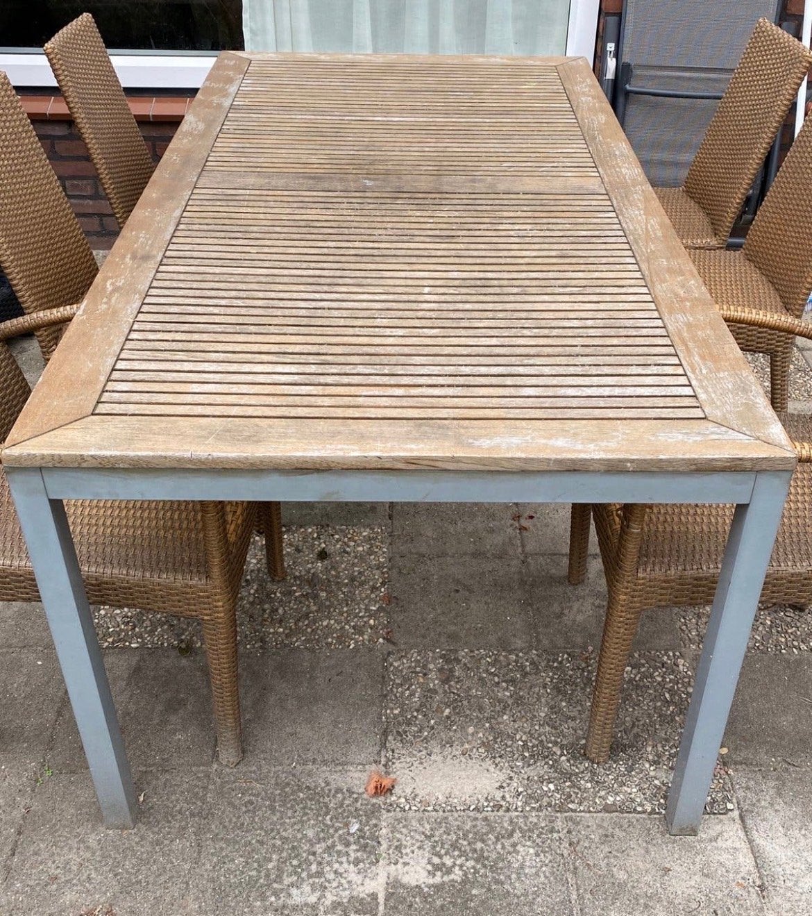 Tuintafel met stoelen, Tuin en Terras, Ophalen, Gebruikt, Rechthoekig, Hout