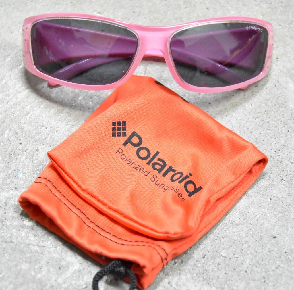 kinderbril polaroid roze zomer zonnebril en bewaar tas/etui, Ophalen of Verzenden, Zo goed als nieuw, Polaraid