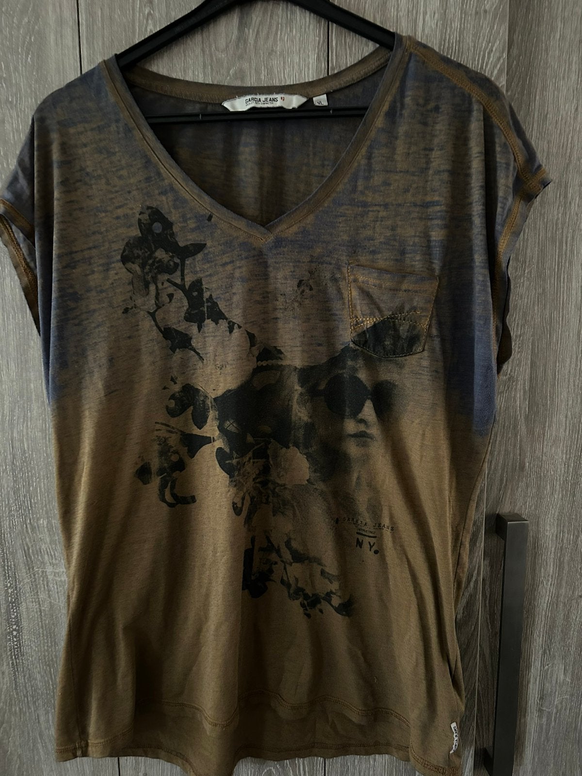 Bruin/blauw shirt / Garcia jeans / XL, Blauw, Maat 46/48 (XL) of groter, Ophalen of Verzenden, Zo goed als nieuw